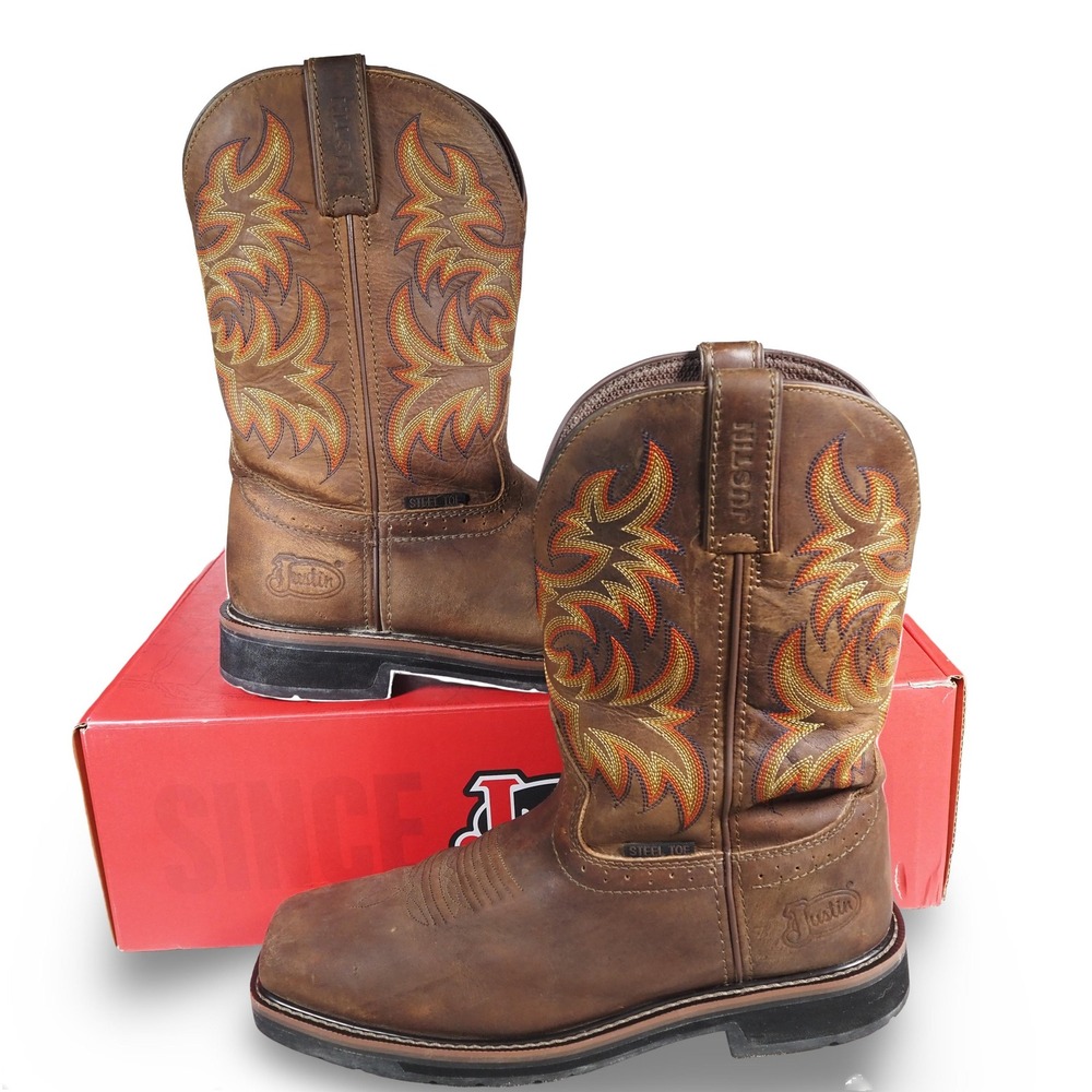 Justin Boots Men's 9.5 Driller Water Buffalo Square Steel Toe Work SE4682